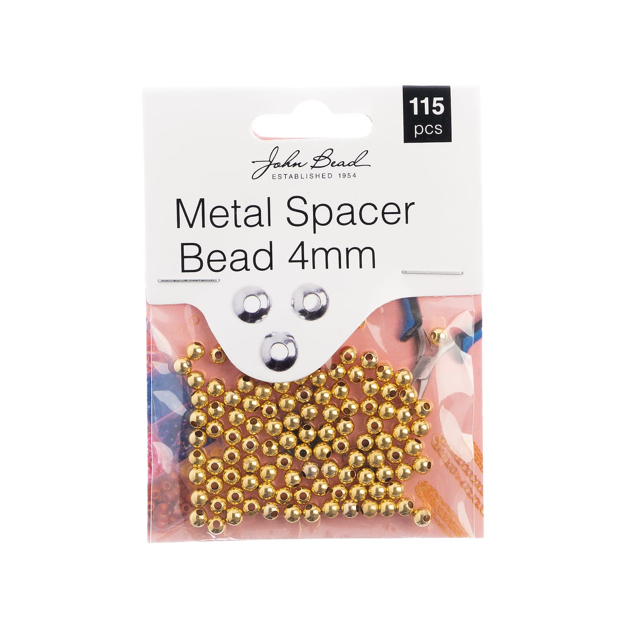 John Bead MHF Spacer Bead Metal 4mm Gold 115pc